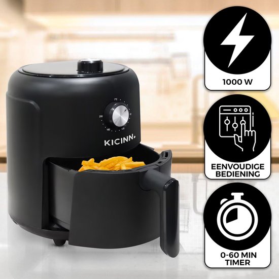 Kicinn Airfryer - Airfryer XL - Heißluftfritteuse - 3 Liter - 1000 Watt - Schwarz