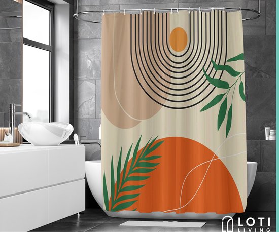 Loti Living Duschvorhang Anti-Schimmel - Strukturierte Kunst - Inklusive Ringe - Wasserdicht - Polyester - Duschvorhang 180x200 cm