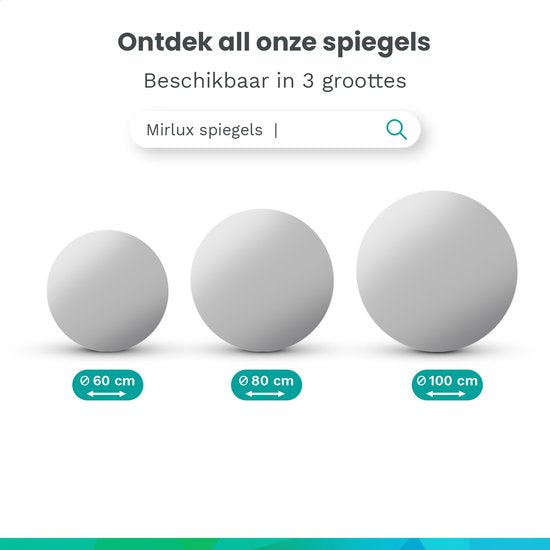 Mirlux Badezimmerspiegel - Rund 60 cm - LED-Beleuchtung & Heizung - Anti-Beschlag-Duschspiegel - Rahmenlos