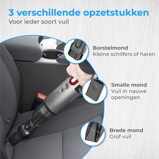 Nuvance - Auto-Staubsauger - 6000Pa - Kabelloser Handstaubsauger - USB Wiederaufladbar - Handstaubsauger - Auto Handstaubsauger - Krümelsauger - Krümelsauger