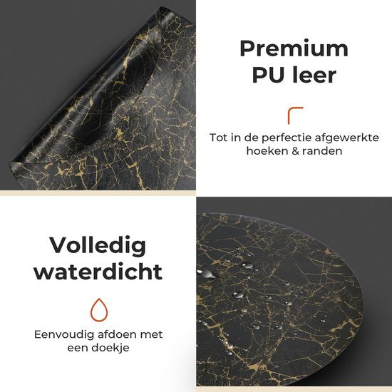 Castagnola Tischsets in Lederoptik - Runde Tischsets - Rutschfeste Kunstleder Tischsets - Wasserabweisende Untersetzer - Untersetzer - 6 Stück - Durchmesser 38 cm - Schwarz/Gold