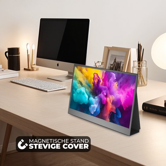 Tragbarer Monitor von Denver - Full HD - 15,6" - Tragbarer Monitor - Ledertasche - HDMI - USB-C - PMO15604