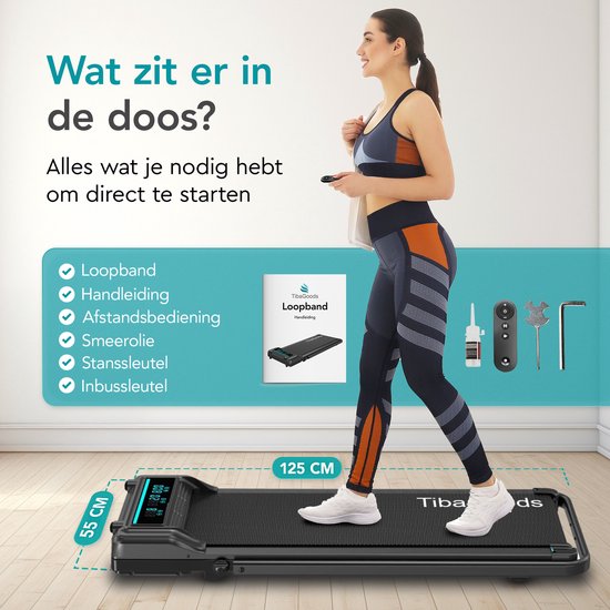 TibaGoods Laufband Zusammenklappbar - 1 bis 6 km/h - Laufband für Zuhause - Laufmatte - Heimtrainer - Steigungsfunktion 6% - Laufband - Laufband - Sport - Laufen - Für unter den Schreibtisch