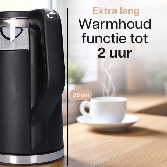 HomeShift® Wasserkocher mit Temperaturkontrolle - Warmhaltefunktion - Doppelwandig - Elektrisch - 1,7 Liter - 2200W - Schwarz