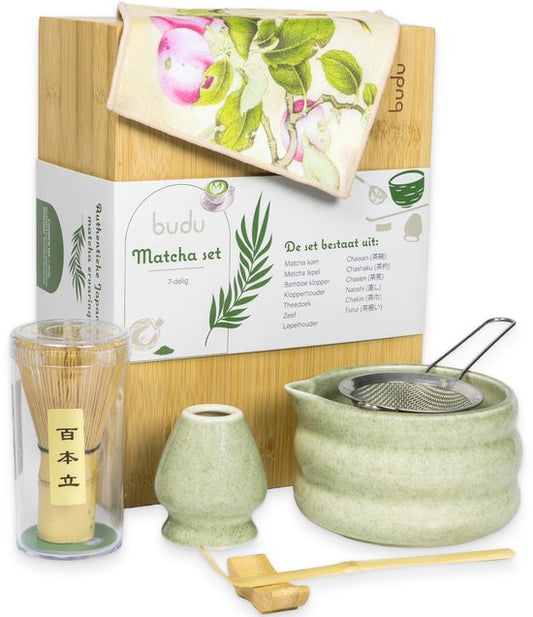 Budu Matcha-Set 7-teilig - Matcha-Besen - Matcha-Schale - Matcha-Besen - Matcha-Starter-Set - Sieb - Matcha-Geschenkset - Weihnachtsgeschenk