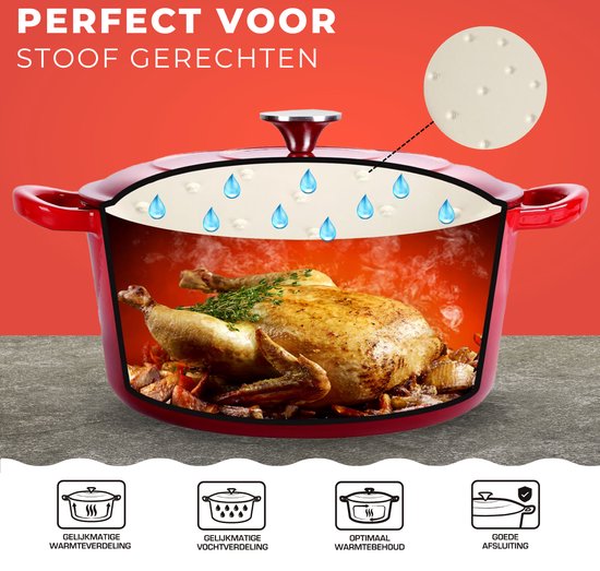Castex Elegance Royal Gusseisen-Kasserolle mit Deckel 28 cm - Induktionspfanne - Gusseisen-Kasserollen - Rot