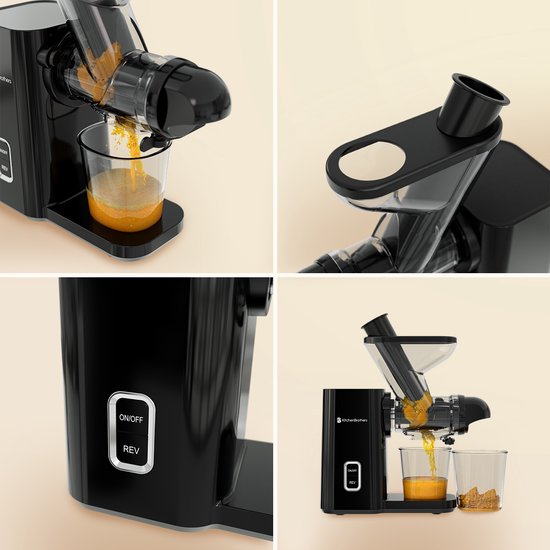 KitchenBrothers Slowjuicer - Mini-Entsafter - Gemüse- und Obstpresse - 40 mm und 50 mm Einfüllöffnung - 400 ml - Schwarz
