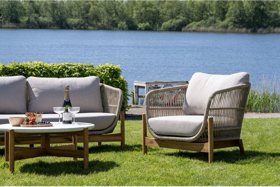 Sessel Braun/Beige - Akazienholz & Textil - 78,5x86x72 cm - Sessel Terracina - House Nordic