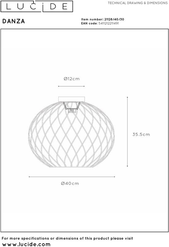 Lucide DANZA – Deckenleuchte – Ø 40 cm – 1xE27 – Schwarz