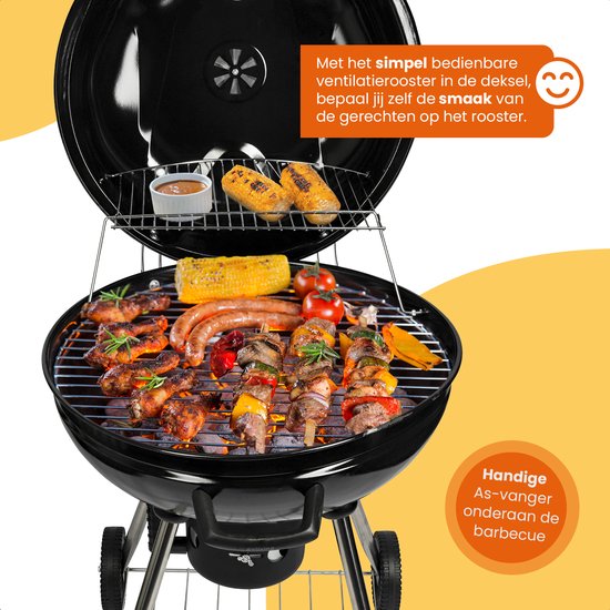 Goliving - Holzkohlegrill auf Rollen - Inklusive Zubehör - XXL BBQ mit Deckel - Ø 54 cm - 65 x 89 cm - Metall - Schwarz