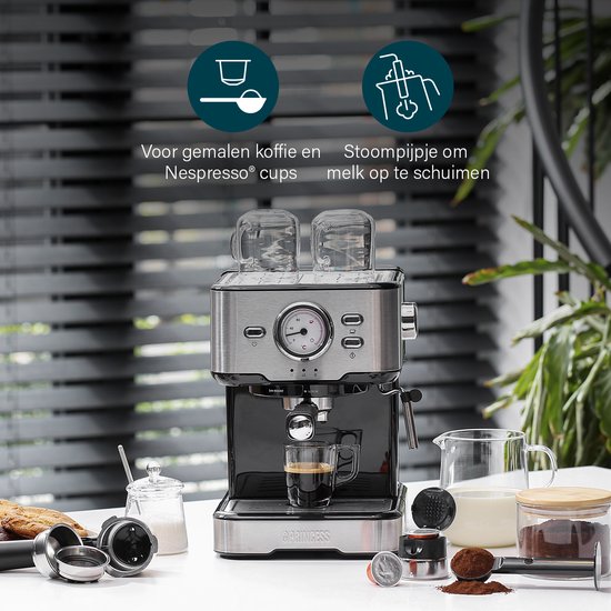 Kaffeemaschine - Princess 249412 Espressomaschinen für gemahlenen Kaffee - Mit Milchaufschäumer für Cappucino und Latte Macchiato - 2 Tassen - Verbraucherverband Best Buy