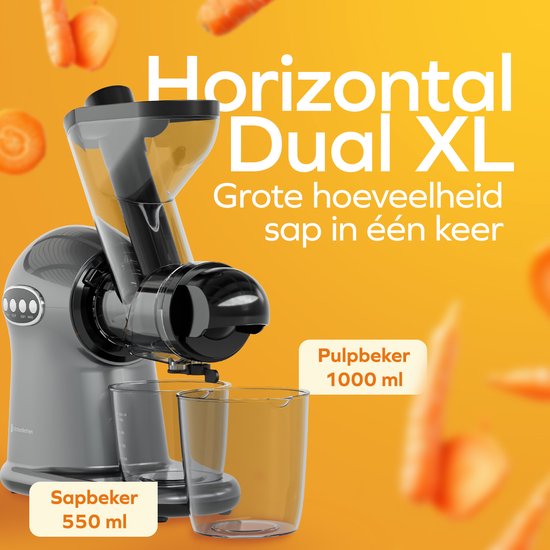 KitchenBrothers Slowjuicer XL - Entsafter - Gemüse- und Obstpresse - 43 mm und 70 mm Einfüllöffnung - 500 ml - Grau