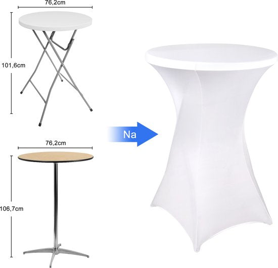 Saaf Bartable Rock Set - 4 Stück - ∅80-85 x 110cm - Bartable Bezug - Waschbar und elastisch - Weiß