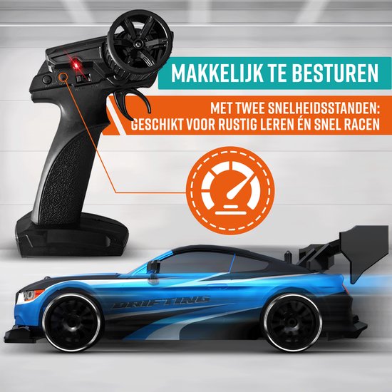 NAPI Controllable RC Car - Drift Car mit 2 Batterien, LED & Zubehör - 15 km/h - Outdoor-Spielzeug - Rennautos für Jungen & Erwachsene - Outdoor-Spielzeug - Spielzeugauto Radiographic - Drift King