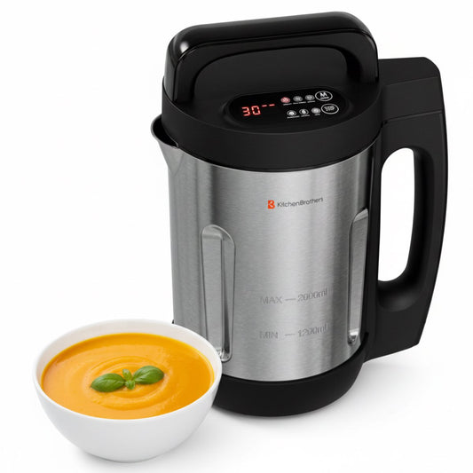 KitchenBrothers Suppenschöpfer - 2L - 5 Programme - Timeranzeige - Mixer - Edelstahl/Schwarz