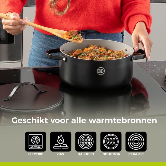 BE Living Essential Kasserolle mit Deckel - Ø 24 cm - Kochtopf - Keramik - PFAS-frei - Induktion - Schwarz