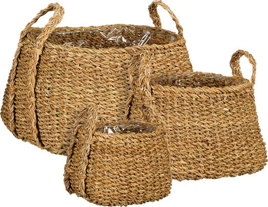 Mica Decorations Pflanzenkorb - 3er-Set - H25 x Ø35 cm - Braun