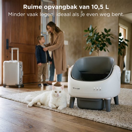 TrevoPet® Air - Automatische Katzentoilette mit App - Selbstreinigend & sicher - Für Katzen bis zu 12 kg - Inkl. Matte, 60 Abfallbeutel & Zubehör - 10-Liter-Abfallbehälter - Weiß & Grau