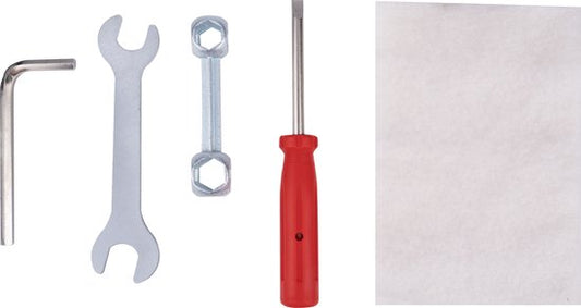 Bicycle Gear Fahrrad-Reparaturset 5-tlg. - Fahrradwerkzeug - Schraubendreher, Skelettschlüssel, Inbusschlüssel, Schraubenschlüssel und Reinigungstuch - Silber