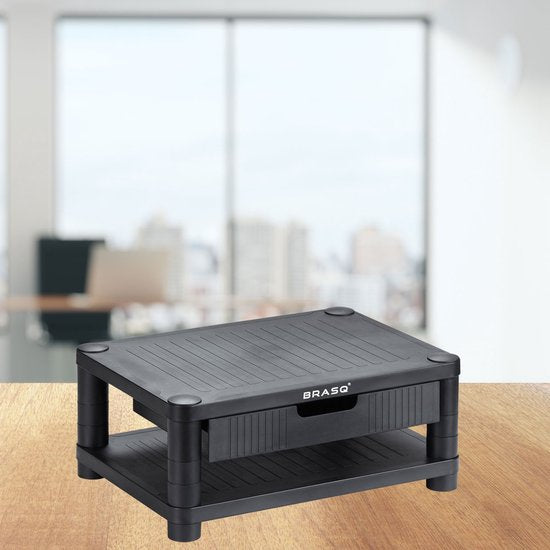 BRASQ Monitorständer Schwarz MS200 - Höhenverstellbar - Geeignet für Monitor, Tablet und Smartphone 24x15x6,3 cm