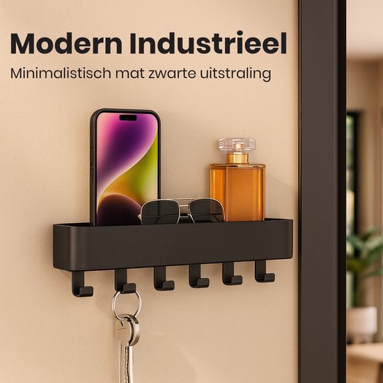 Duna Schlüsselhalter – Schlüsselhalter – Selbstklebend – Modernes Schlüsselkästchen inkl. Silikonmatte – Edelstahl – Schwarz