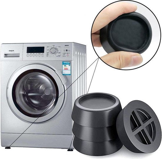 TIKKENS Vibrationsdämpfer Waschmaschine/Trockner - 4er Set - Vibrationsmatte - Trocknerfüße - Dämpfer - Anti Vibration - Anti-Rutsch Gummi - Schwarz
