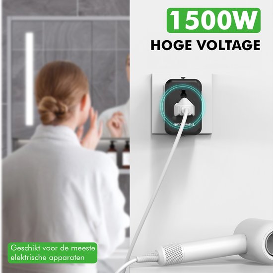 Travelhawk World Plug mit 2x USB-C und 2x USB Port - Reisestecker - USB Stecker - Internationaler Reisestecker für 150+ Länder - Amerika (USA) - England (UK) - Australien - Asien - Südamerika - Afrika - Weltstecker - Schwarz