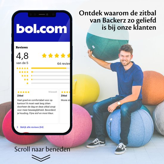 Bckz Sitzball für Büro und Zuhause - 55 CM - mit Hülle - Leinen Anthrazit