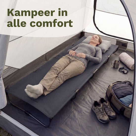 TRVLMORE Feldbett faltbar - 120KG Tragkraft - Campingbett inkl. Tragetasche - Liege 1 Person - Stahlrahmen - 193x66x15 cm - Grau