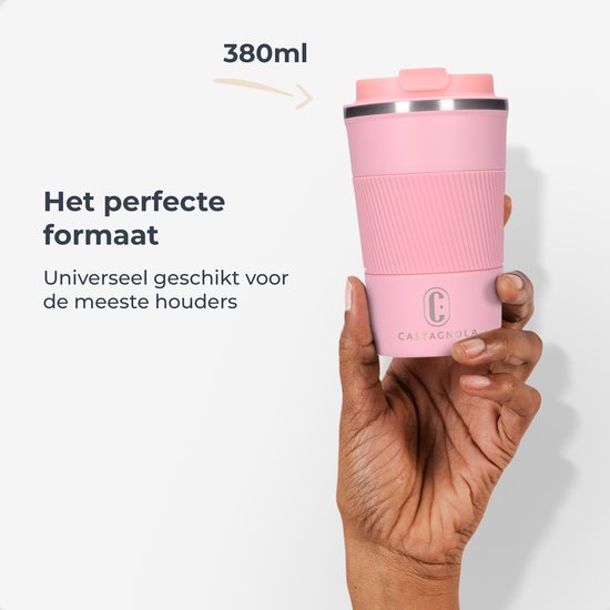 Castagnola Thermos Cup - Kaffeebecher To Go - Reisebecher für Kaffee und Tee - Teebecher - 380 ML - Edelstahl - Pink