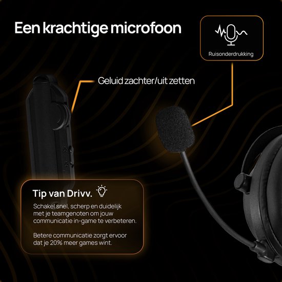 Drivv. PRO Wireless Gaming Headset mit Mikrofon - Bluetooth Game Headset geeignet für PS4, PS5, Xbox Serie und PC - Wireless 2.4GHz