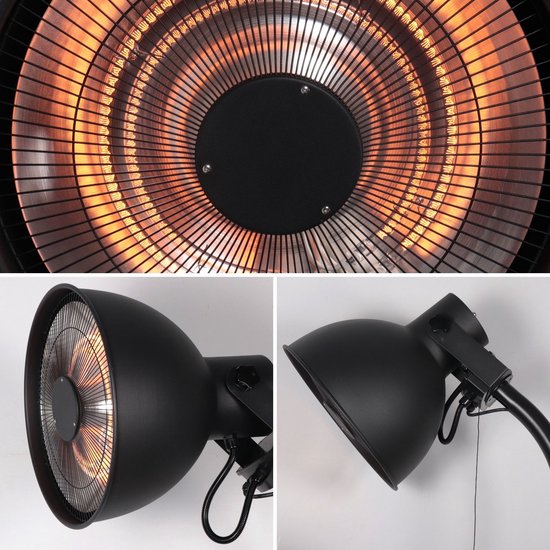 Perel - Steh-Terrassenheizer - 2000 W - 3 Heizstufen - Retro-Design - Metall - Schwarz