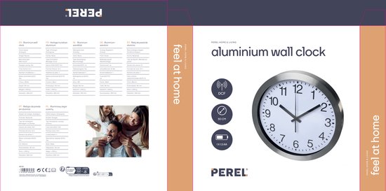 Perel Wanduhr, rund, analog, 30 cm, funkgesteuerte Zeitanzeige (DCF), Aluminium, silber