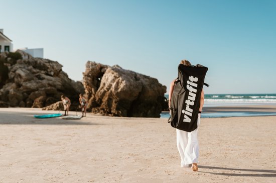 VirtuFit Ocean Aufblasbares SUP-Board 275 cm – Max. 150 kg – Komplettset – Inklusive Pumpe, Paddel, Tragetasche, Zubehör & GoPro-Halterung – Stand-Up-Paddle-Board – Schwarz