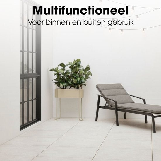Mica Decorations Moritz Blumentopf auf Ständer – Pflanztopf L 55 x B 24 x H 65 cm – Pflanzenständer aus Eisen – Blumentopf für drinnen oder draußen – Beige