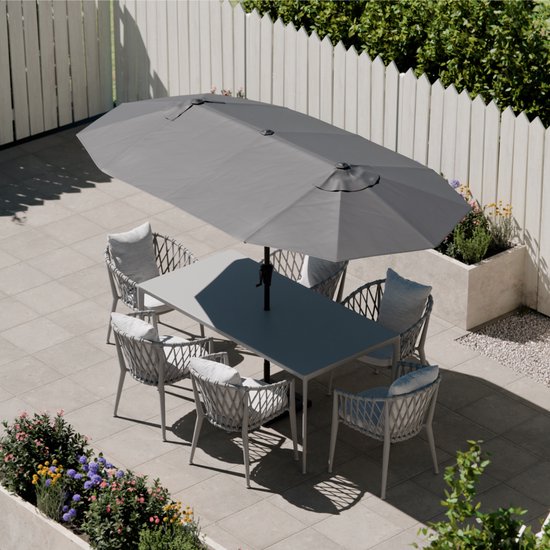 LifeGoods Doppelter Sonnenschirm - Garten - 160x300cm - bis zu 8 Personen - Wasserdicht - UPF50+ - Dunkelgrau