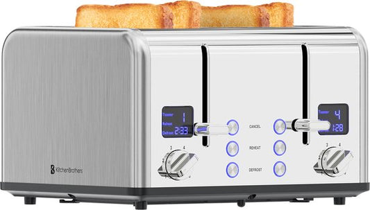 KitchenBrothers Toaster - Toaster - 6 Heizstufen - 4 extra breite Schlitze - 1630W - Edelstahl/Silber