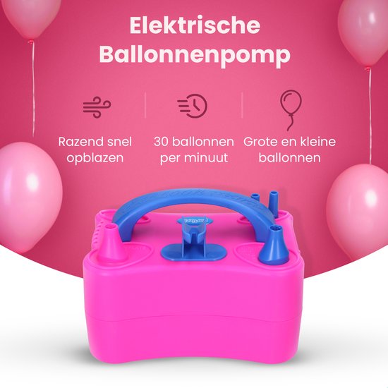 Partizzle Elektrische Ballonpumpe - Schnell aufblasen Party Ballons - Ballonbogen Ballonpumpe - Geburtstag / Weihnachten / Nikolaus Dekorationen - Rosa Blau