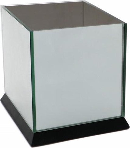 Liva Living Magic Cube - Stimmungslichthalter - 3 Kerzen - 20 x 9 x 15 cm - Mit getöntem Spiegelglas - Unendlichem Reflexionseffekt - Für Innen und Außen - Schwarzes Glas