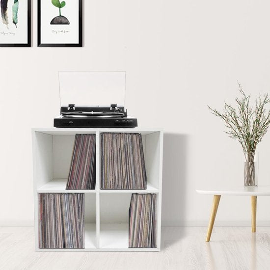 Schallplattenschrank - Aufbewahrung von LP-Schallplatten - Bücherregal - 4 Fächer - weiß