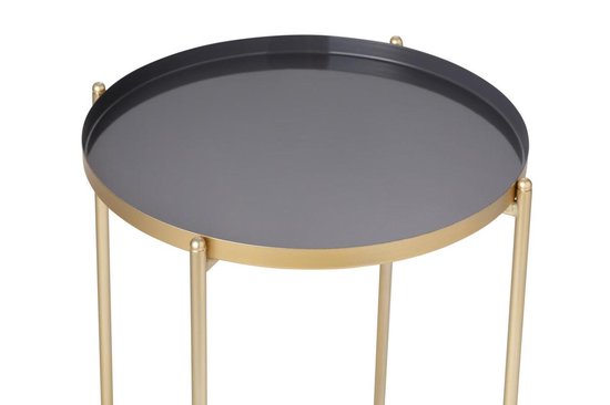 LIFA LIVING Beistelltisch Modern - Grau & Gold Couchtisch - Rund - Metall - Für Wohnzimmer, Schlafzimmer oder Büro - 37,5 x 47,5 cm
