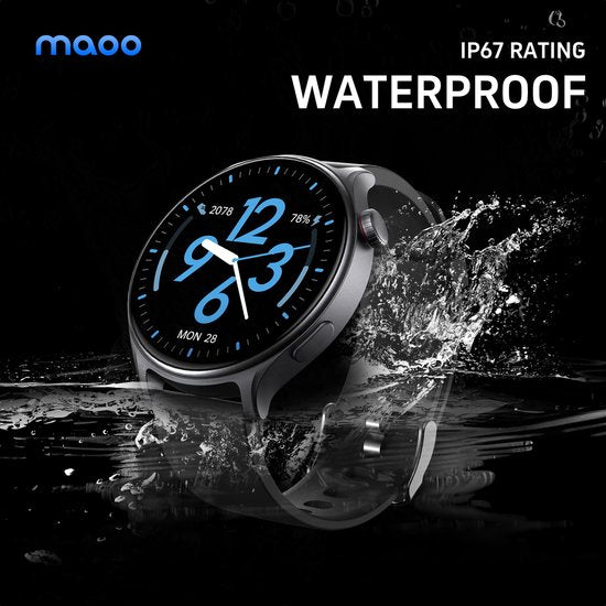 Maoo GTR Series 2 Smartwatch Herren - Edelstahl und TPU Armband - Schrittzähler - Herzfrequenzmesser - Schlafüberwachung - Multisport - Geeignet für Android und iOS - Schwarz
