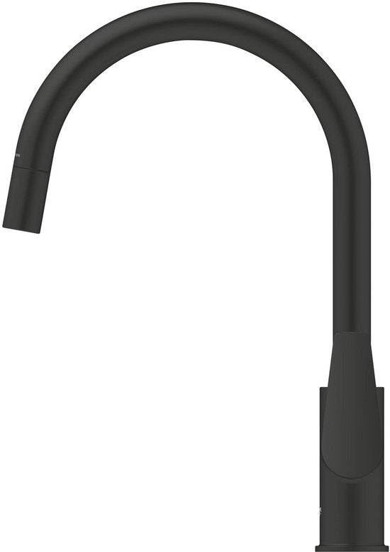 GROHE Start Edge Einhebel-Küchenarmatur mit ausziehbarem Auslauf – Hoher C-förmiger Auslauf – 360° Schwenkbereich – Mattschwarz – Einfache Montage mit QuickMount