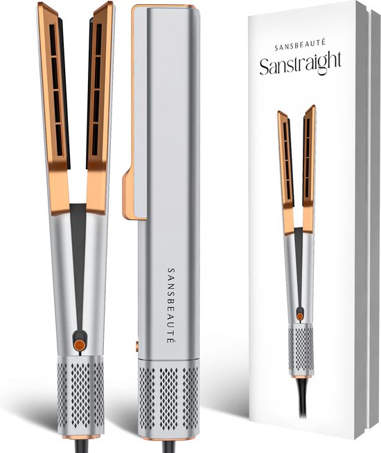 Sansbeauté Sanstraight Glätteisen - 2-in-1 Airstraight - inkl. Haartrockner - 80℃ bis 140℃ - Weiß/Gold