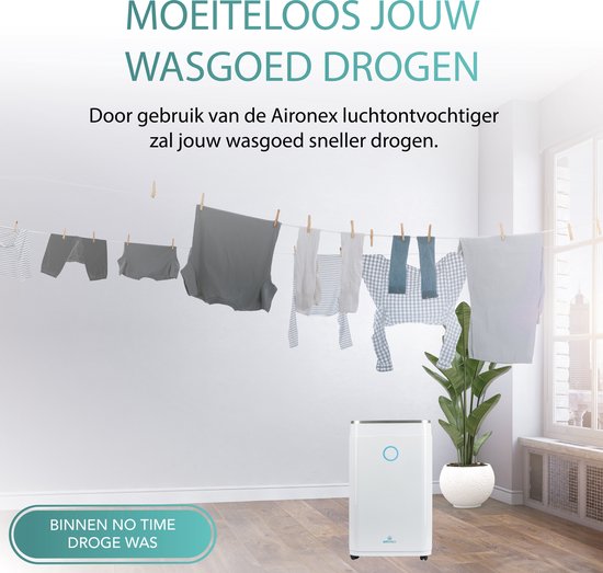 Aironex - Luftentfeuchter und Luftreiniger - 20 l Fassungsvermögen & mit Wasch-Trocken-Funktion - extrem leise mit Led-Anzeige - für Wohnzimmer und Schlafzimmer - weißer Kunststoff