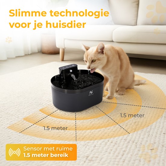 Nuvance Trinkbrunnen Katze - 2.2L Wasserbrunnen - mit Sensor - inkl. Filter - leiser Katzenbrunnen automatisch - kabellos
