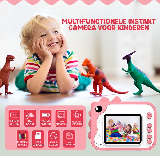 K&L® 3 IN 1 Digitale Kinderkamera + Sofortdruck + Spielkamera - 32GB micro sd Karte - Kamera Kinder - Vlog Kamera mit Spielen - Fotokamera für Kinder - Kleines Spielzeug - Mit Videofunktion - Pink