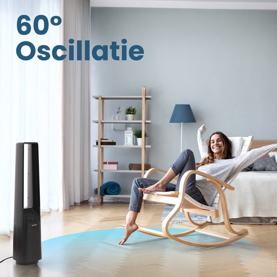 Auronic Turmventilator - Lamellenloses Modell - Luftkühler - Bodenventilator - Leiser Standventilator - 101 CM - 6 Geschwindigkeiten - Ventilator - Mit Zeitschaltuhr - 39 dB - Grau