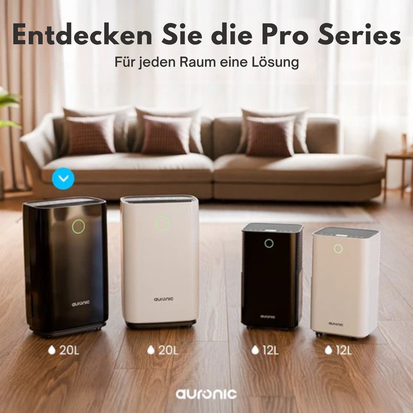Auronic Luftentfeuchter - Compact Series - 20L pro Tag - Waschtrockenfunktion - Schlafzimmer, Badezimmer und Wohnzimmer - Feuchtigkeitsentferner für den Haushalt - Schwarz