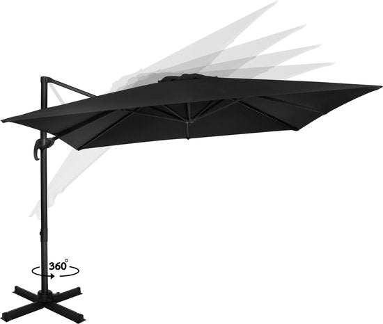 VONROC Premium Floating Parasol Pisogne 300x300cm - Inkl. Kreuzfuß & Schutzhülle - Quadratischer Sonnenschirm - 360° drehbar - Neigbar - UV-beständiges Tuch - Schwarz